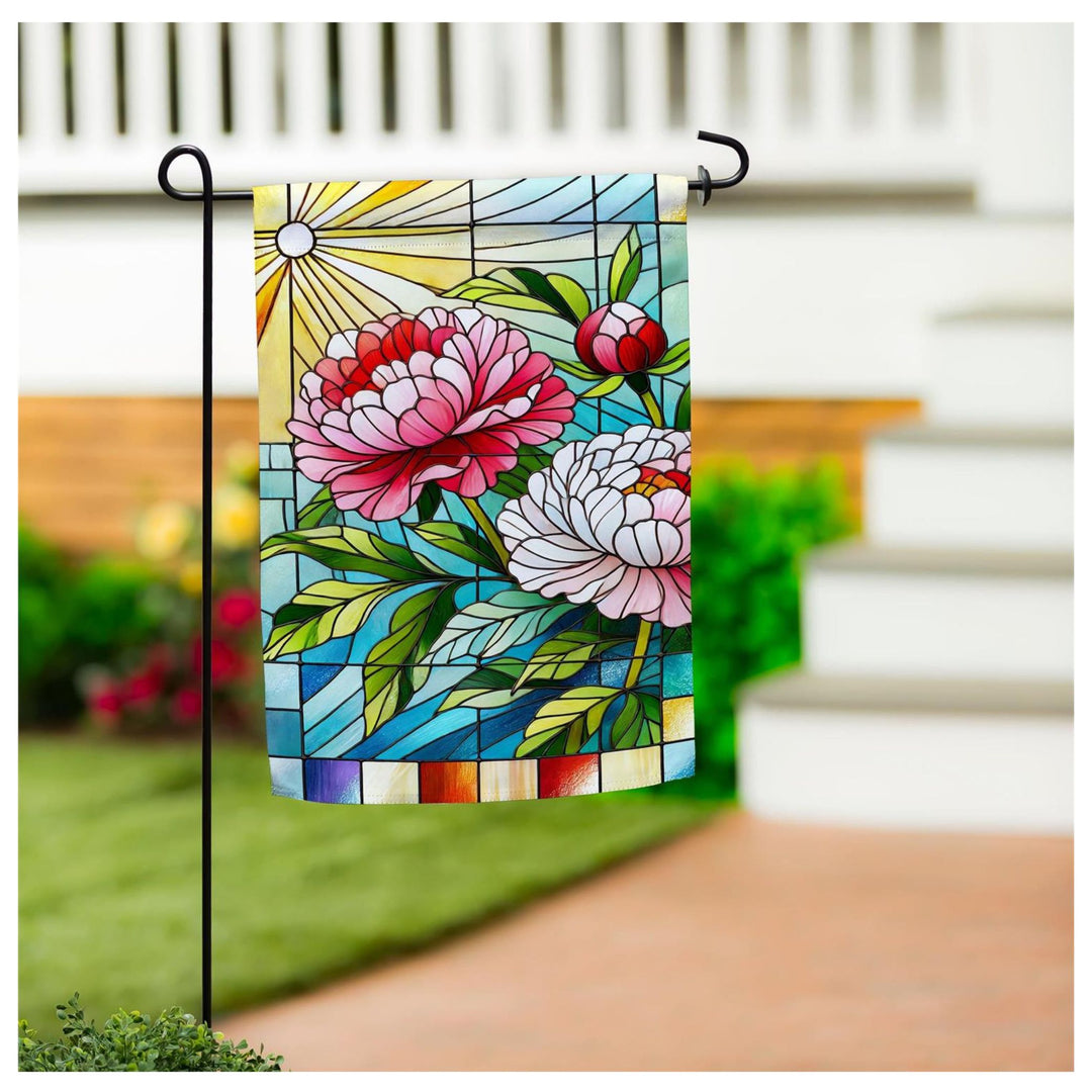 Stained Glass Peony Garden Flag