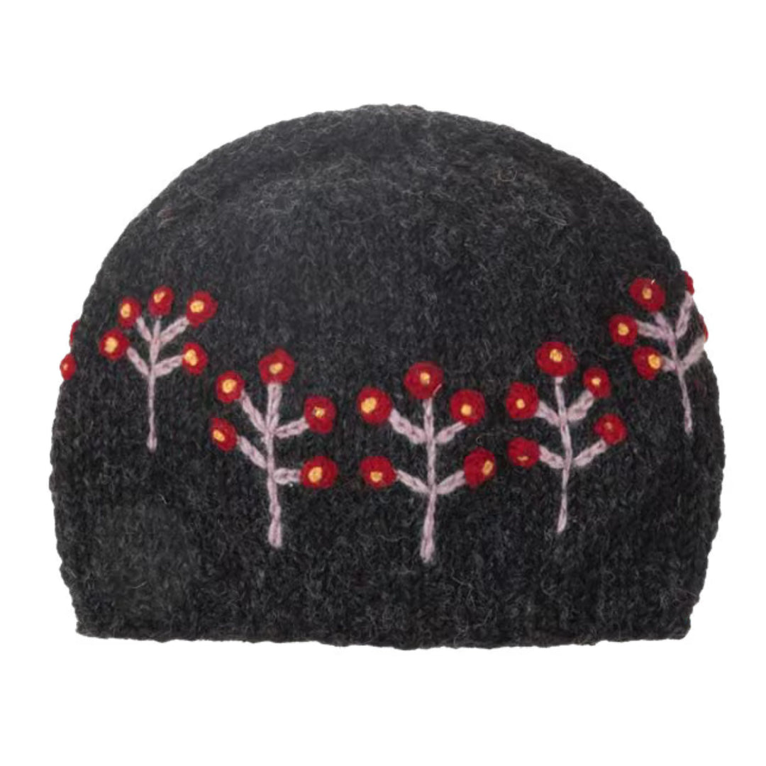 Botanical Embroidered Wool Hat | Handmade in Nepal | Fleece-Lined | Choice of 8 Styles