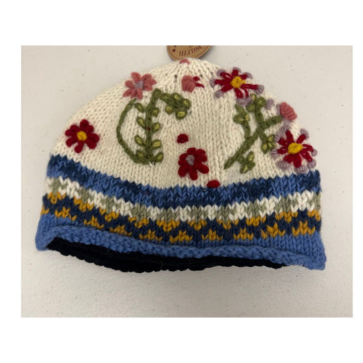 Botanical Embroidered Wool Hat | Handmade in Nepal | Fleece-Lined | Choice of 8 Styles