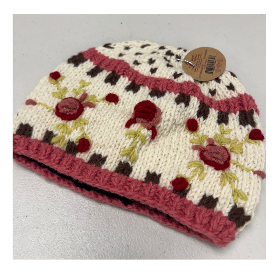Botanical Embroidered Wool Hat | Handmade in Nepal | Fleece-Lined | Choice of 8 Styles