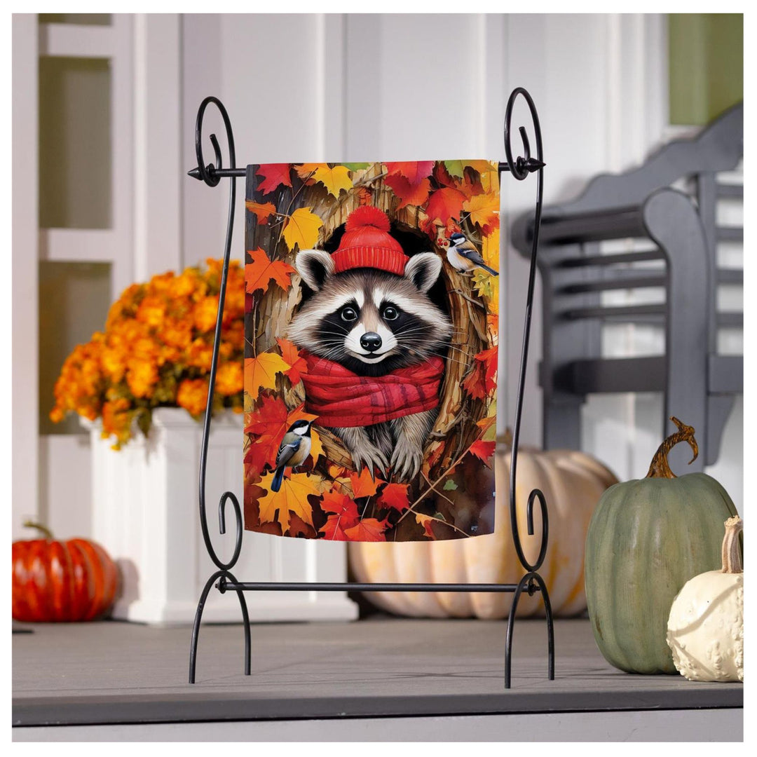 Cozy Autumn Raccoon Suede Garden Flag / Fall Outdoor Decor