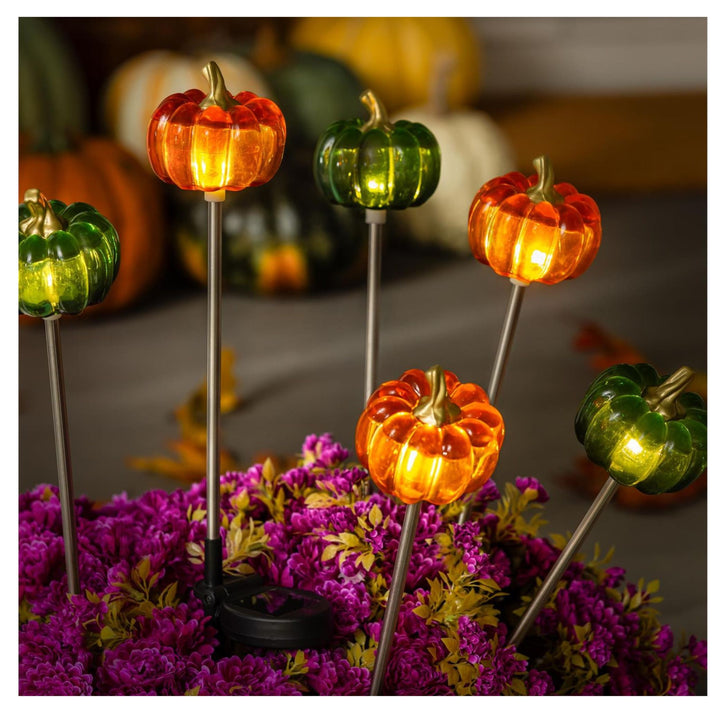 Solar Plastic  Pumpkin Garden Stake - LED Outdoor Light, Orange or Green, 24"