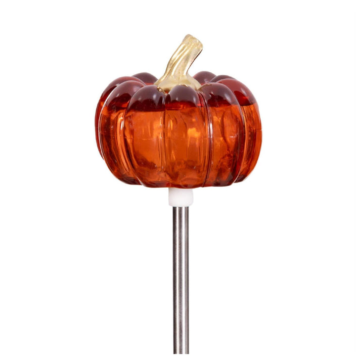 Solar Plastic  Pumpkin Garden Stake - LED Outdoor Light, Orange or Green, 24"