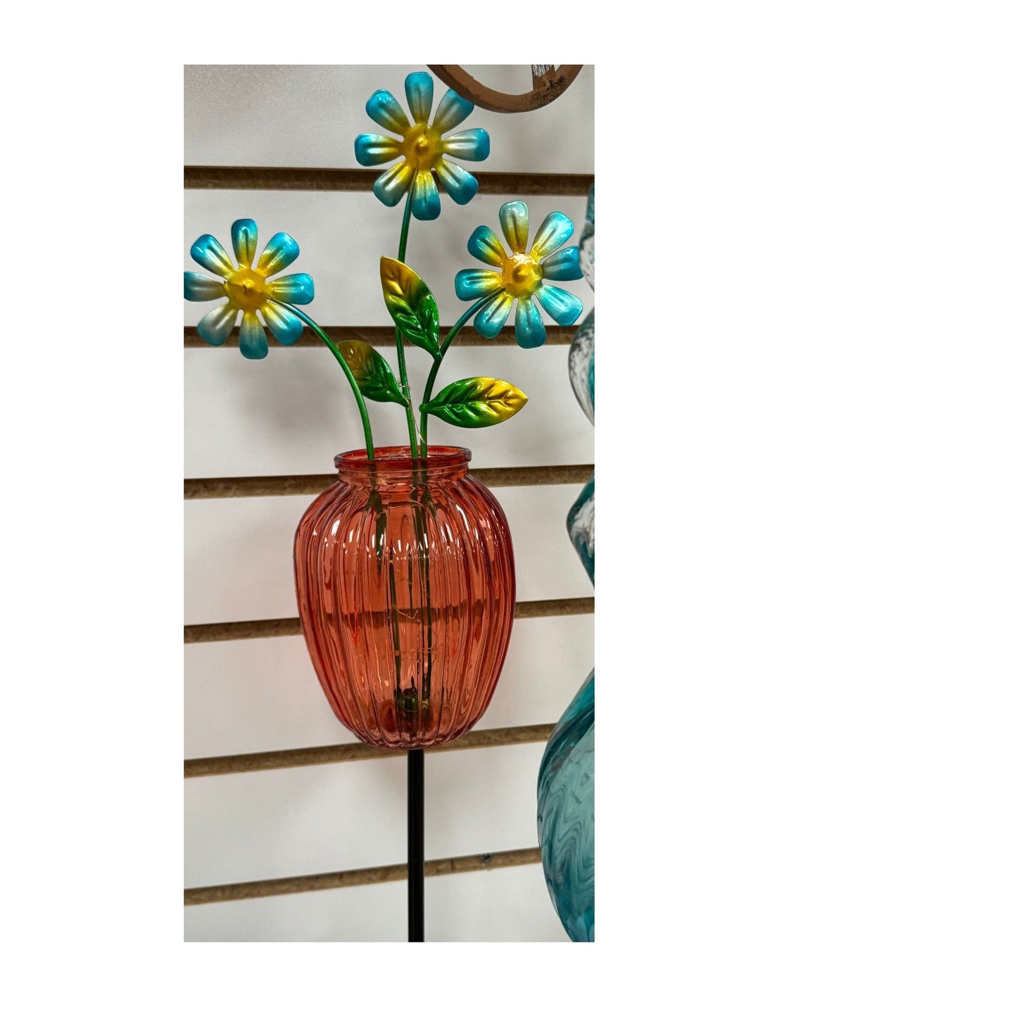 Decor - Solar Garden Stake Glass Jar with metal Flowers 3 Color choices