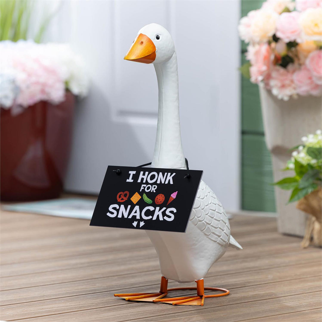 Giddy “I Honk for Snacks” Goose Sign – Funny Hanging Porch Goose Accessory