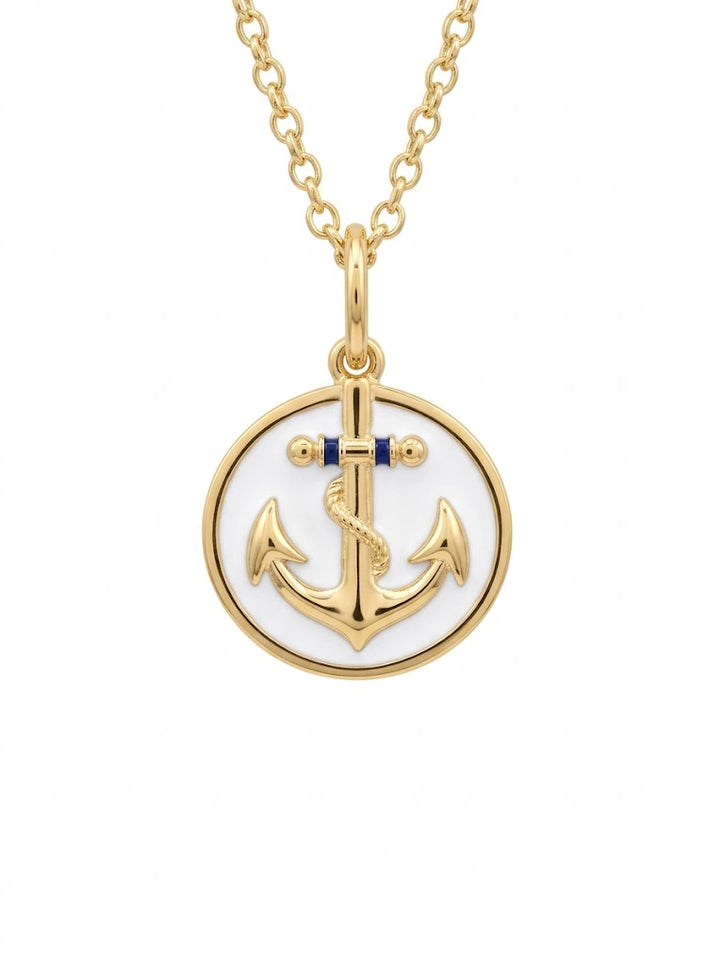 Lola Small 19 mm Gratitude Anchor Pendant - Gold Plated &amp; White