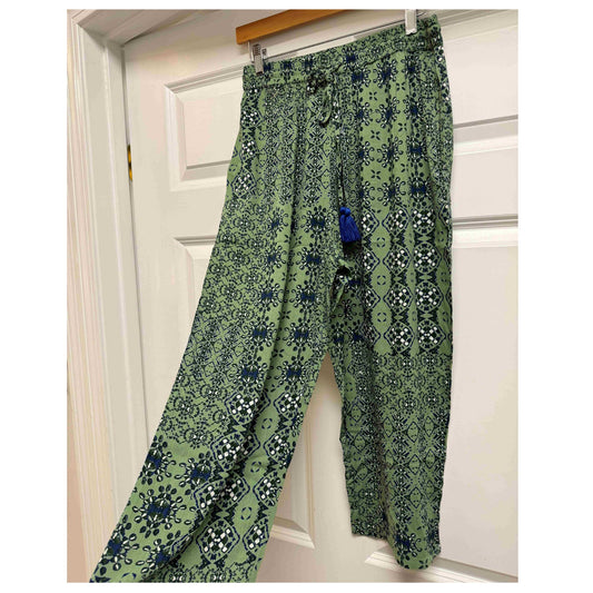 Pants - Green Navy Print