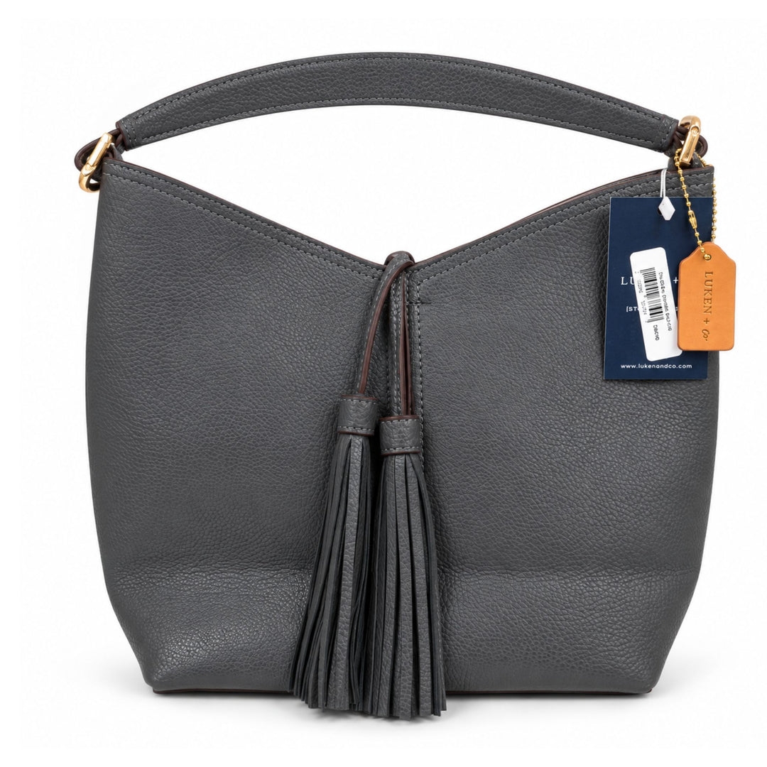 Tassel Hobo Handbag with Matching Pouch &amp; Crossbody Strap - Gray or Navy
