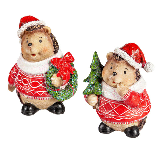 Decor - Holiday Forest Friends With Hats Statue, 2 ASST