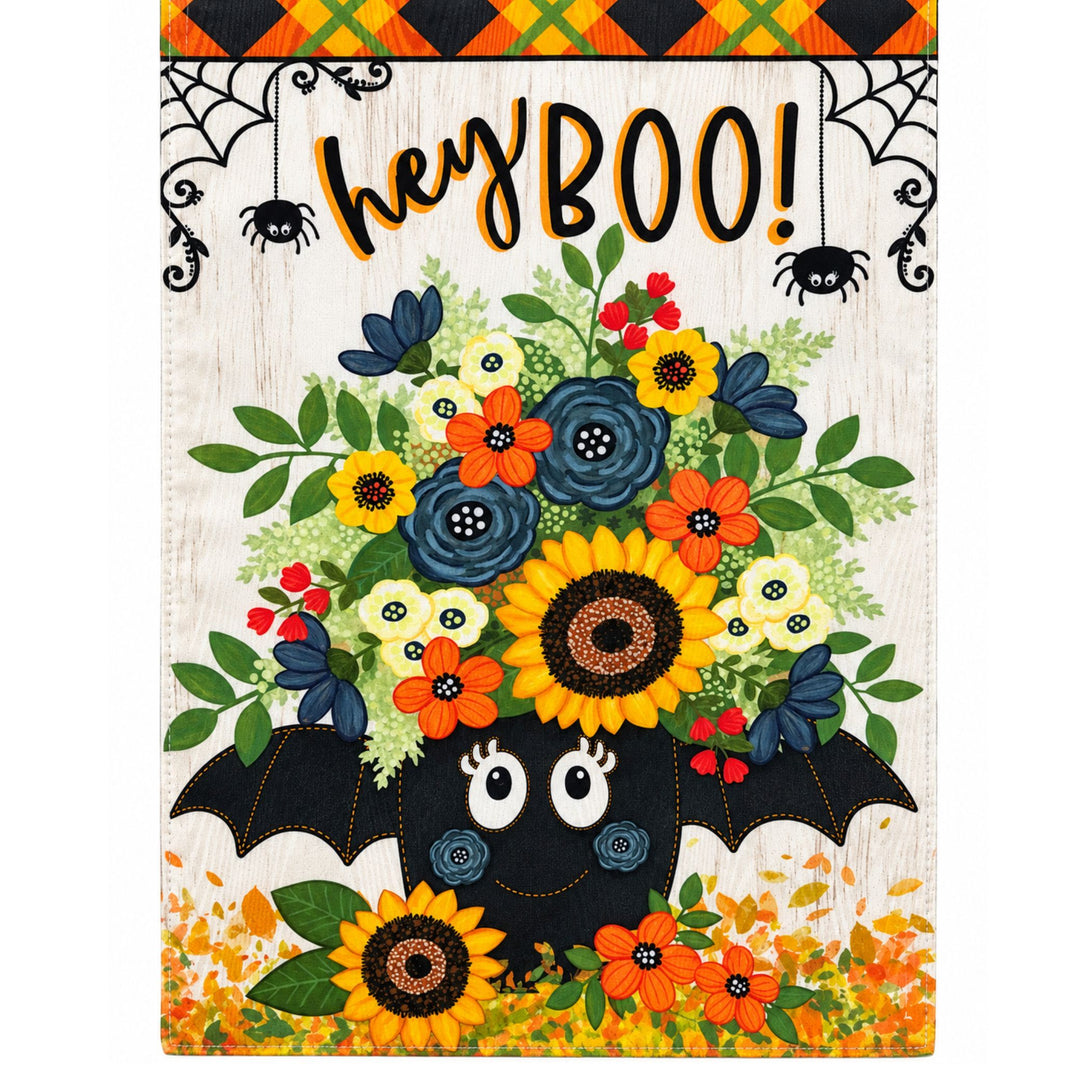 Hey Boo!  Halloween Bat &amp; Floral Garden Flag