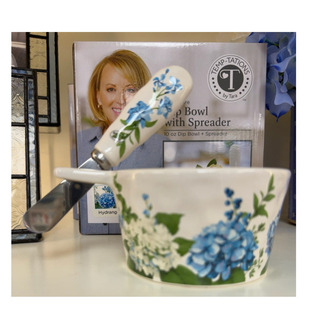 Hydrangea Stoneware Dip Bowl &amp; Spreader Set - 10 oz.