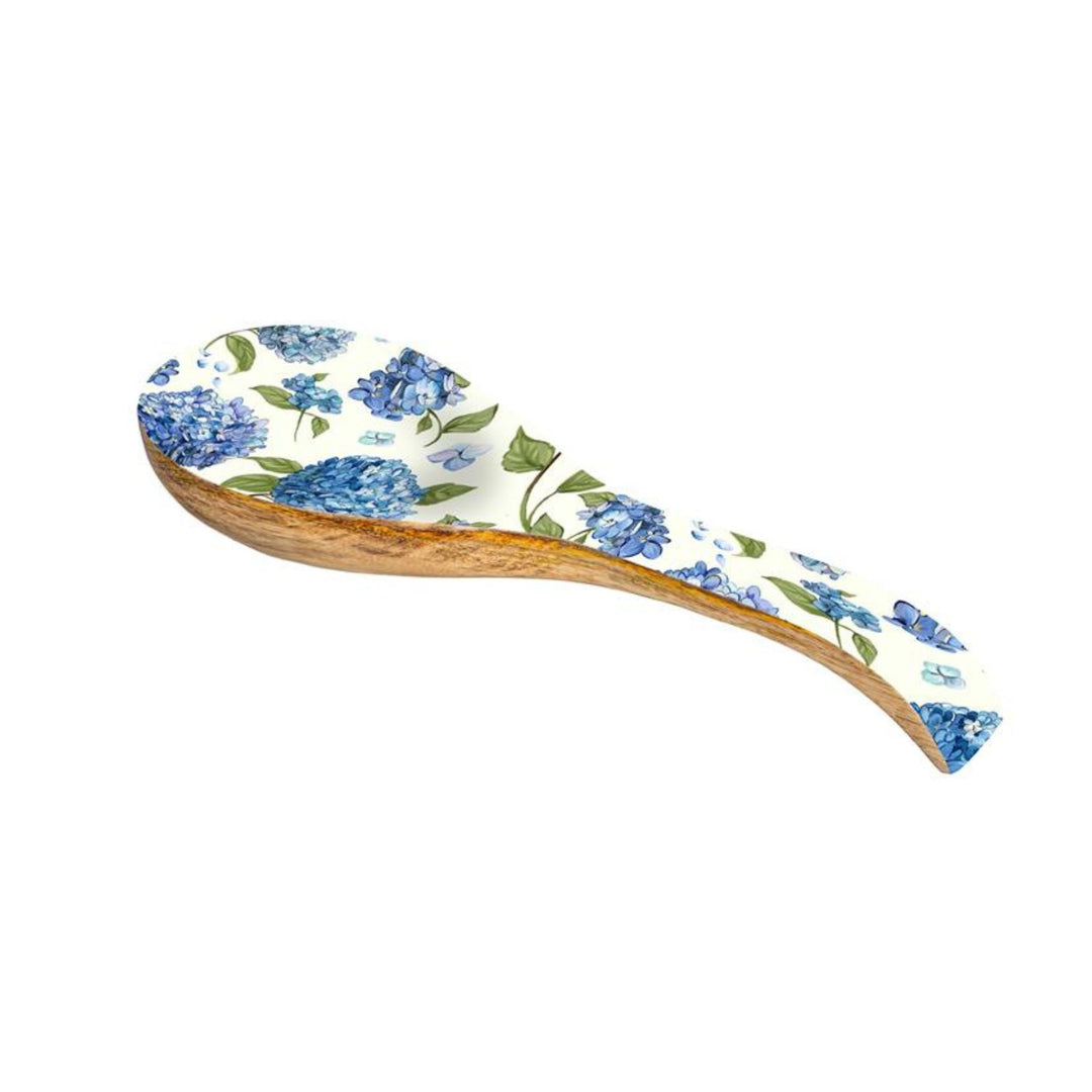 Mango Wood Hydrangea Spoon Rest 10.25"/Floral Kitchen Spoon Holder