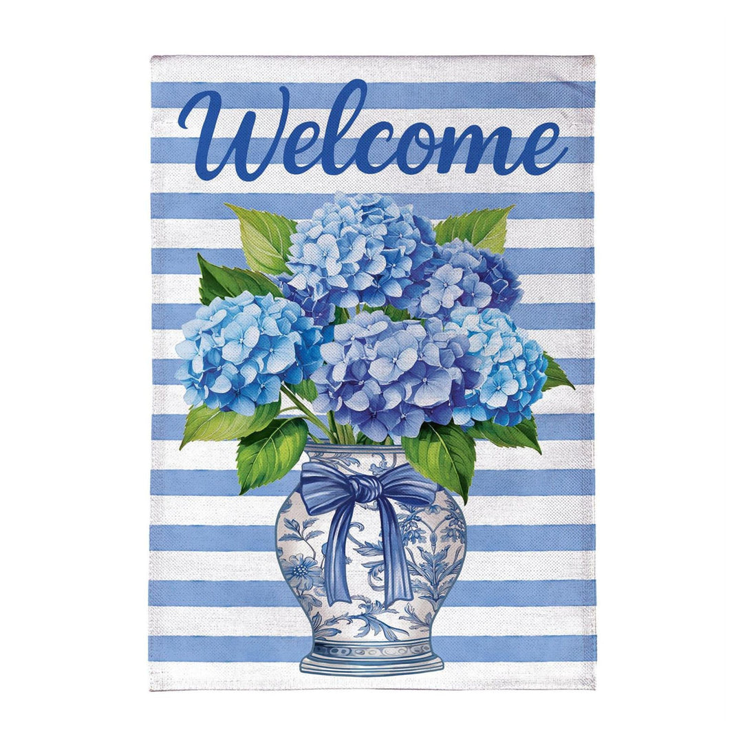 Blue Hydrangea Welcome House Flag