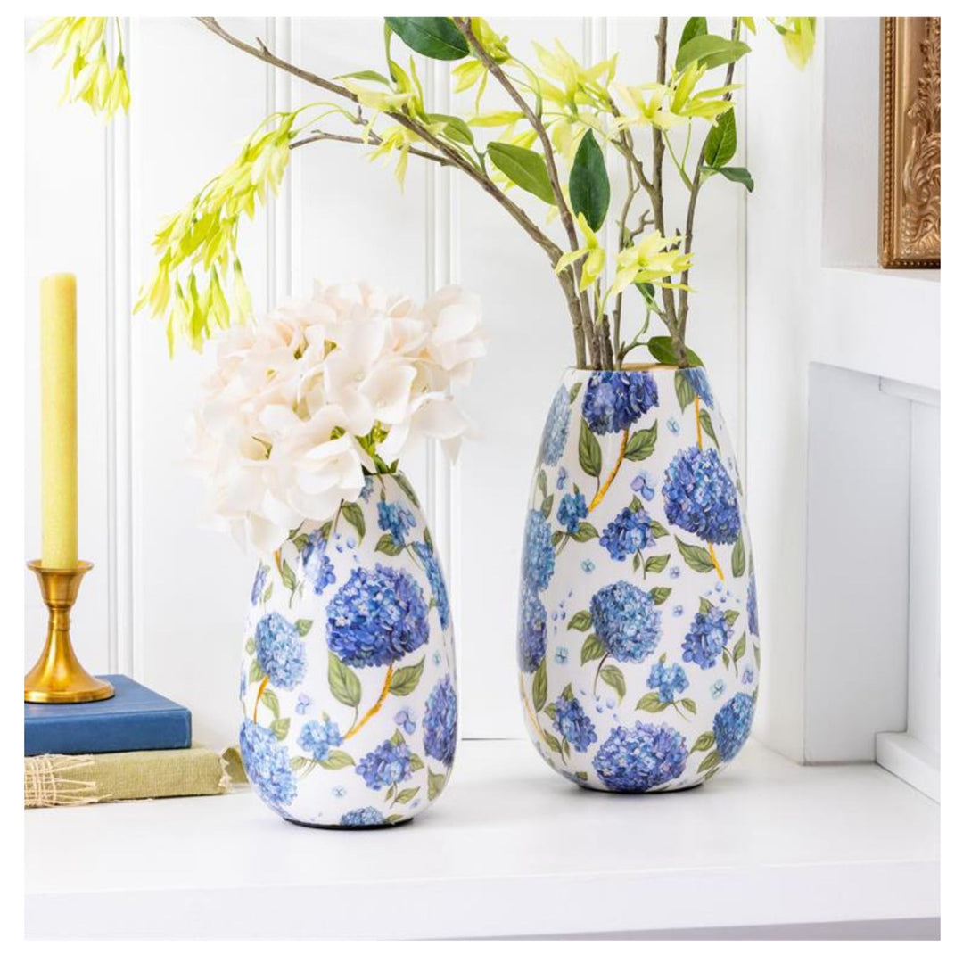Hydreangea Print Metal Vase - Small or Large
