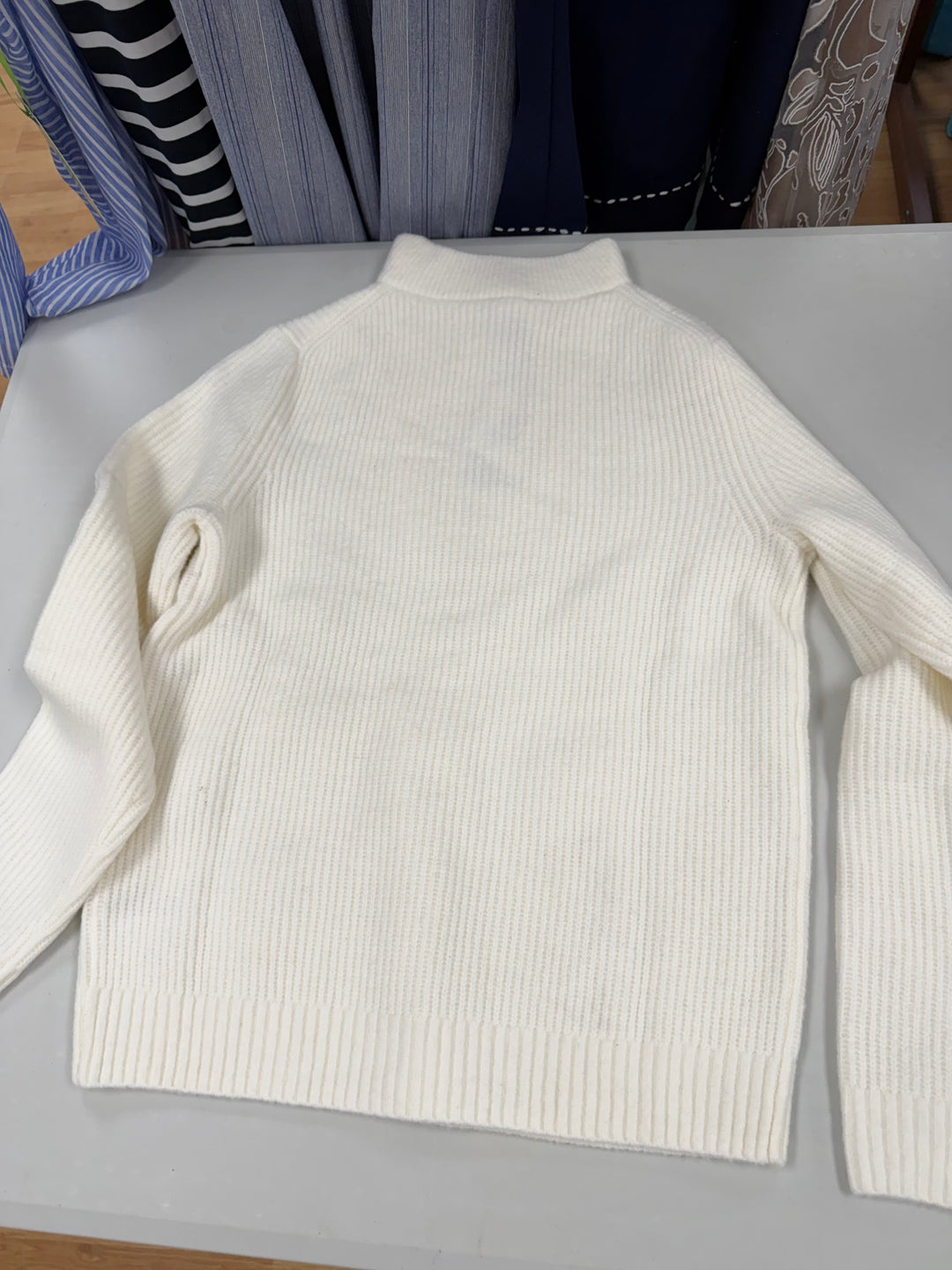 Batela Winter White Ribbed Quarter-Zip Sweater