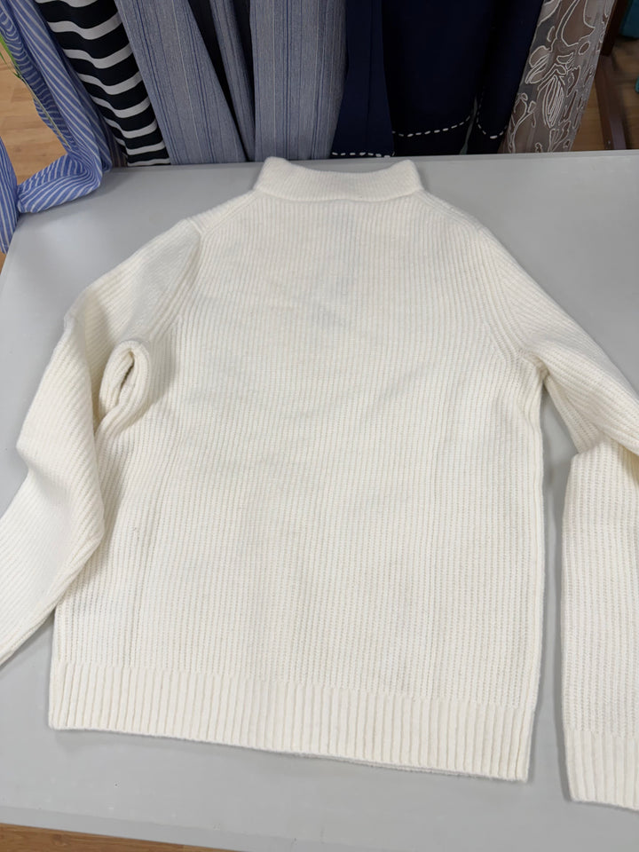 Batela Winter White Ribbed Quarter-Zip Sweater