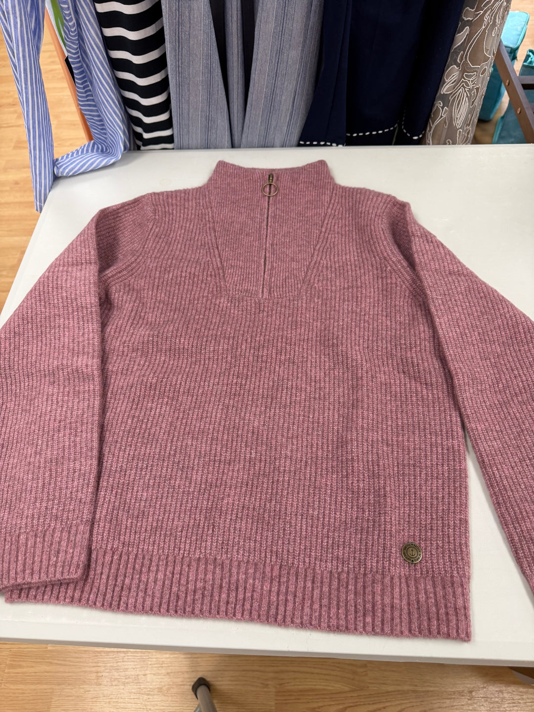 Mauve Ribbed Quarter-Zip Sweater