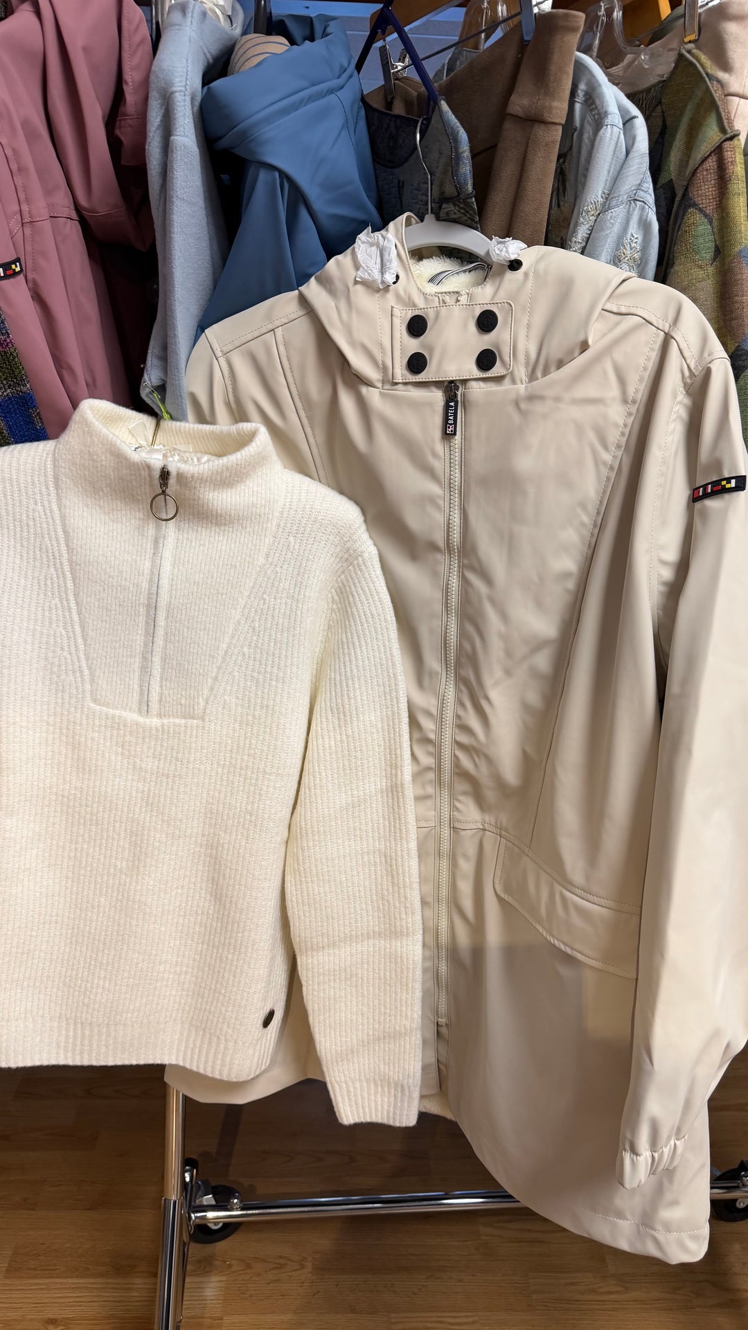 Batela Winter White Ribbed Quarter-Zip Sweater