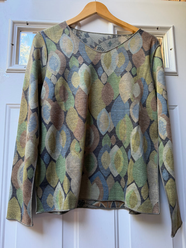 Trisha Tyler Reversible Olive Multi Print Top