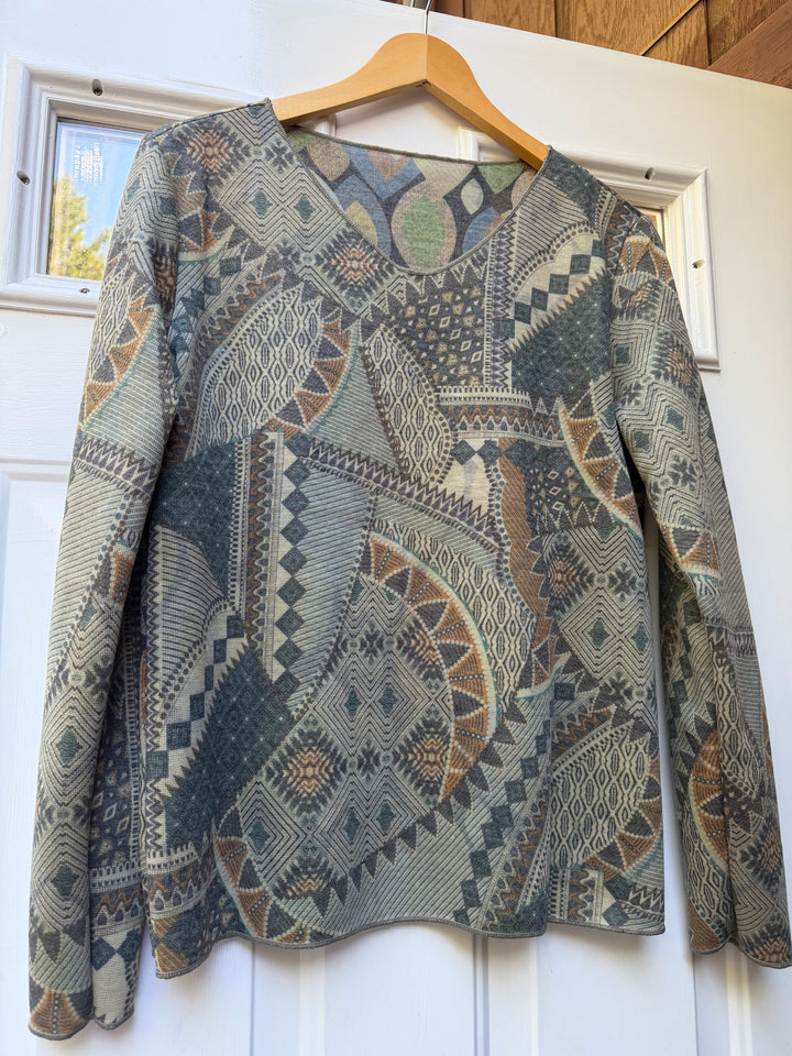 Trisha Tyler Reversible Olive Multi Print Top