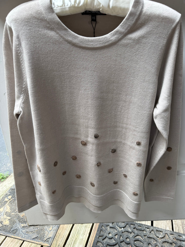 Picadilly Sandshell Polka Dot High-Low Sweater