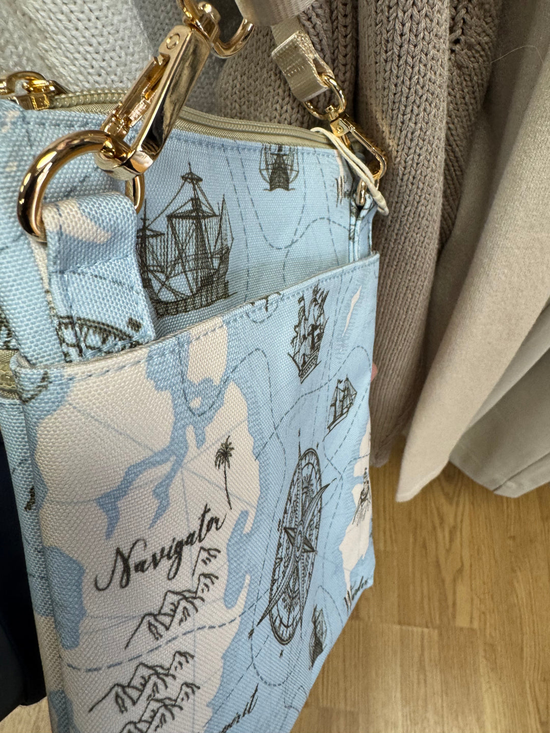 Oeelinn Nautical Map Crossbody Bag/Compass Print Adjustable Strap