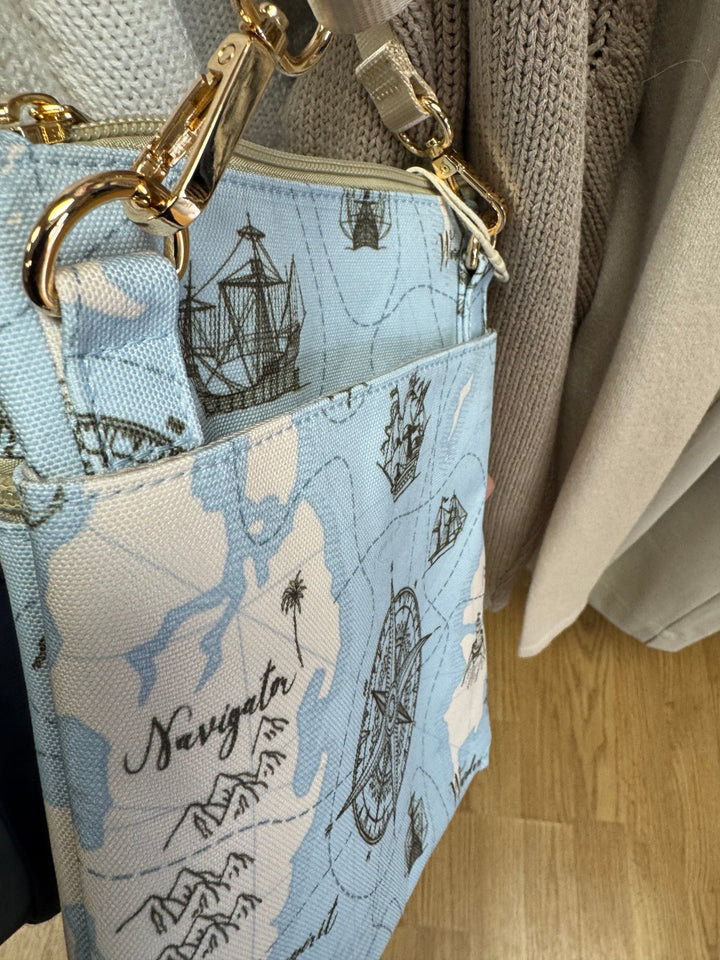 Oeelinn Nautical Map Crossbody Bag/Compass Print Adjustable Strap