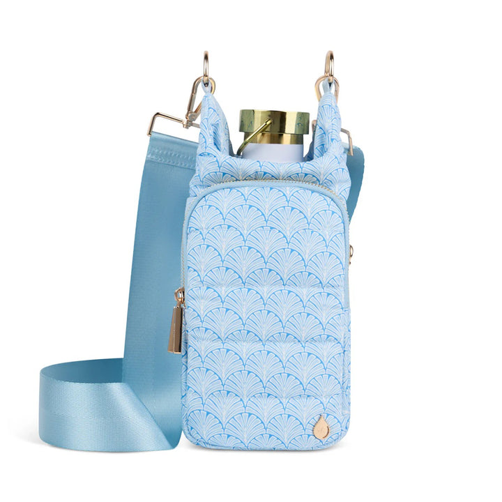 Blue Shell Quilted Crossbody Water Bottle Bag