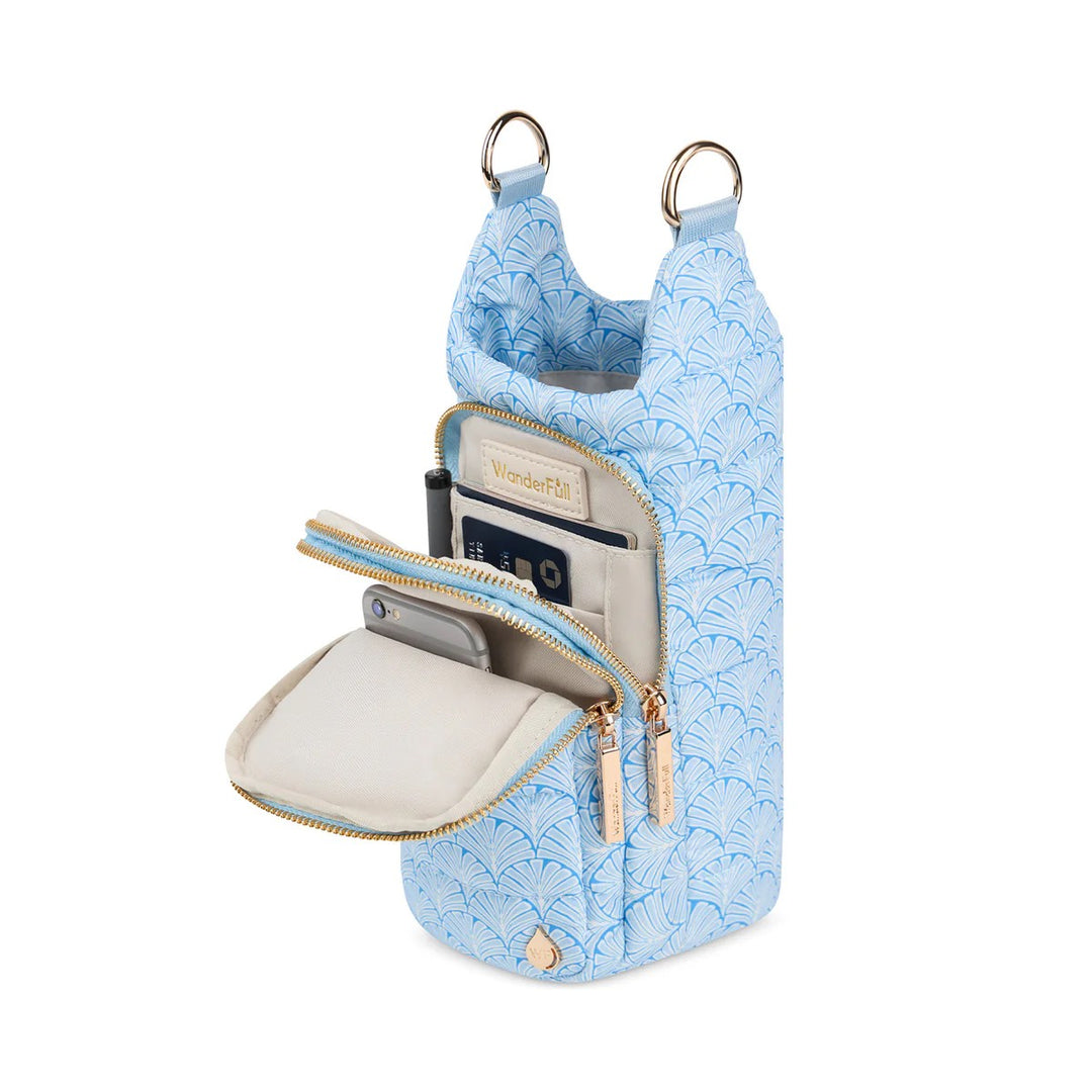 Blue Shell Quilted Crossbody Water Bottle Bag
