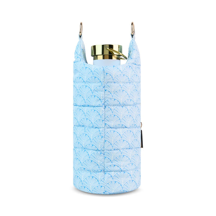 Blue Shell Quilted Crossbody Water Bottle Bag
