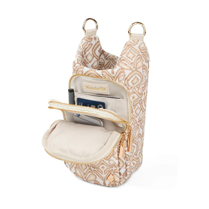 Neutral IKAT Quilted Crossbody Water Bottle Bag