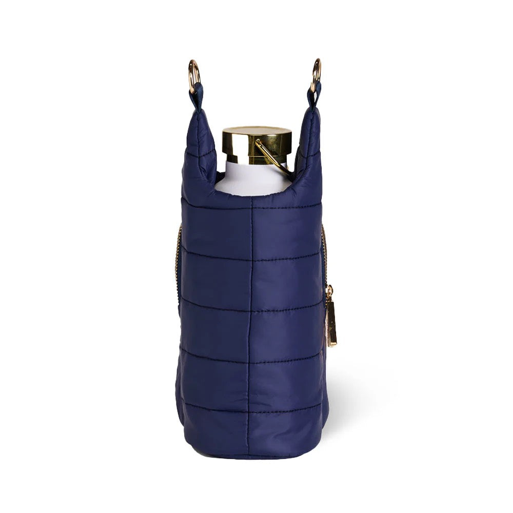 Navy "MAHJ" Quilted Crossbody Water Bottle Bag