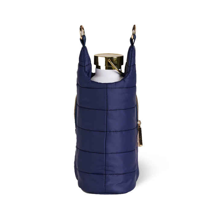Navy "MAHJ" Quilted Crossbody Water Bottle Bag