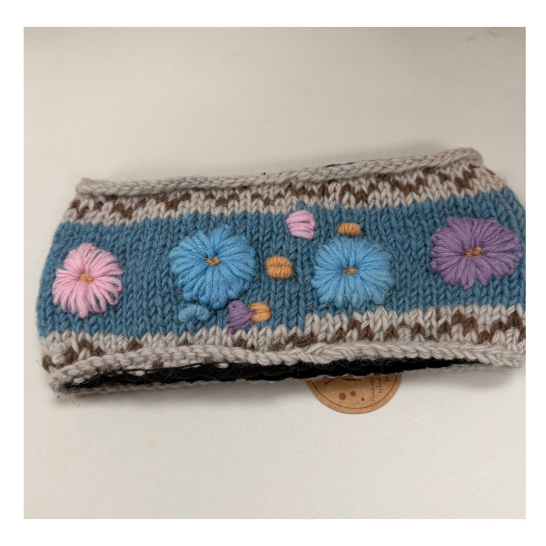 Floral Embroidered Wool Headband/Fleece Lined/Handmade in Nepal/Women&