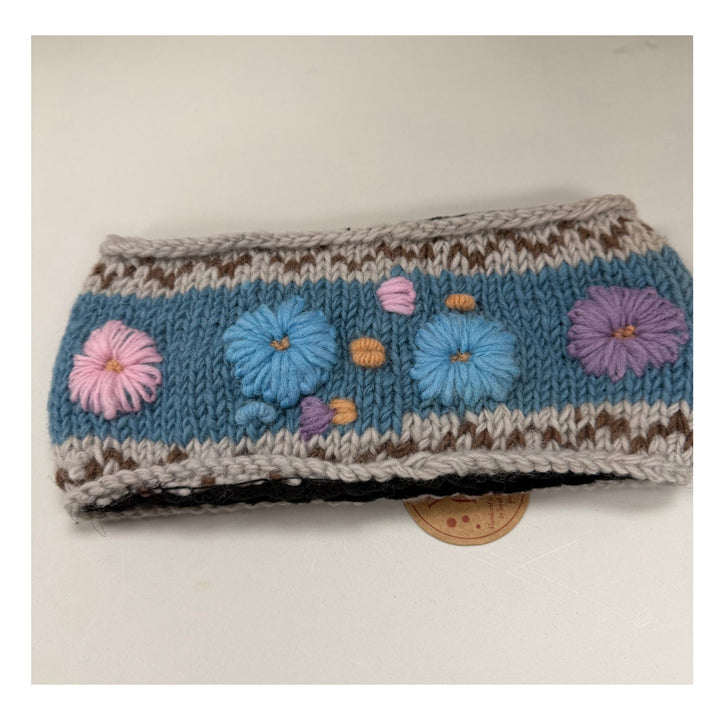 Floral Embroidered Wool Headband/Fleece Lined/Handmade in Nepal/Women&