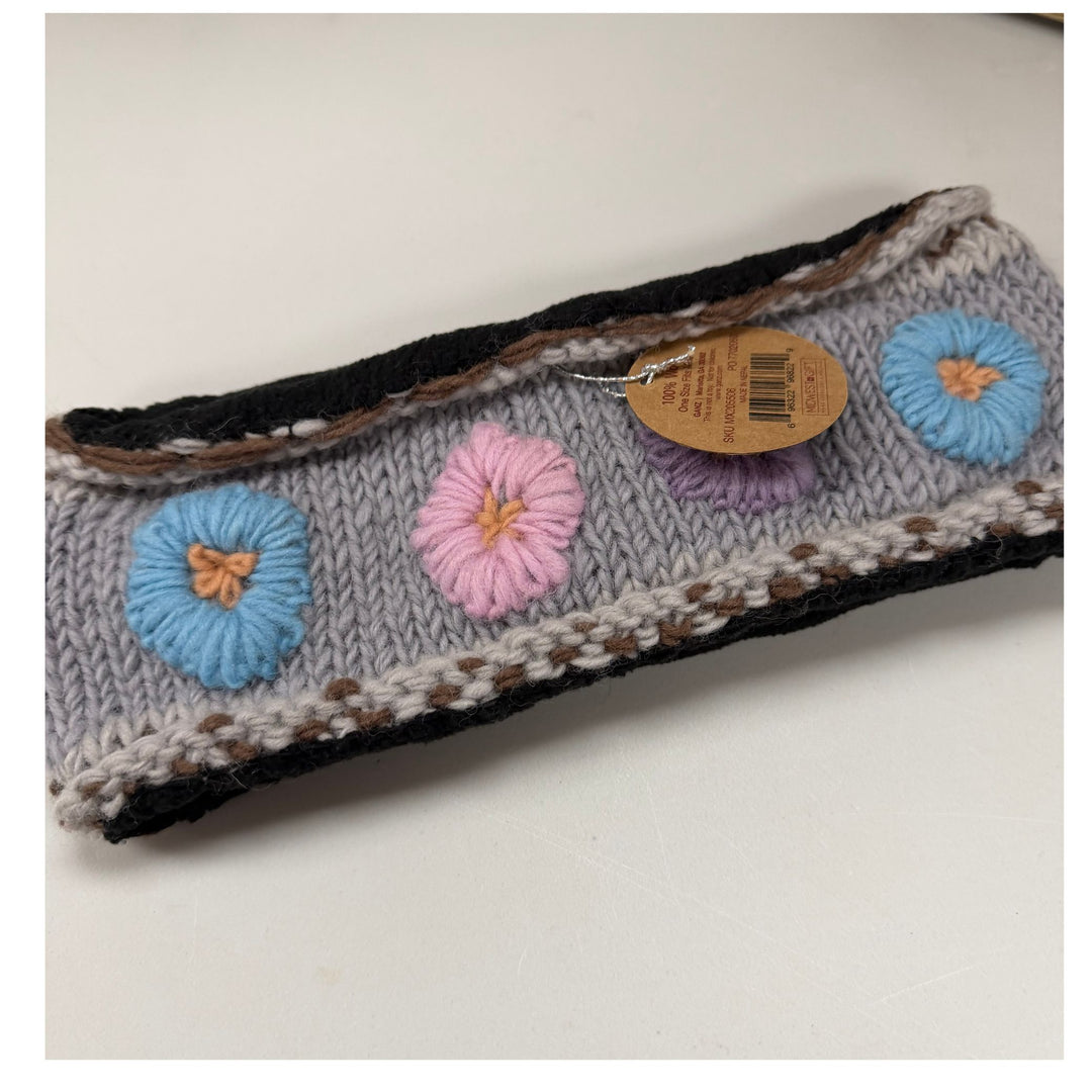 Floral Embroidered Wool Headband/Fleece Lined/Handmade in Nepal/Women&