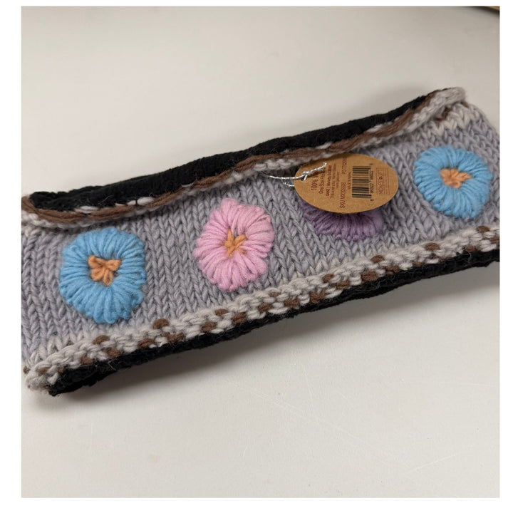 Floral Embroidered Wool Headband/Fleece Lined/Handmade in Nepal/Women&