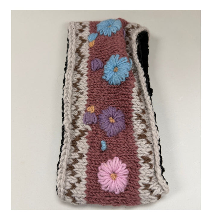 Floral Embroidered Wool Headband/Fleece Lined/Handmade in Nepal/Women&