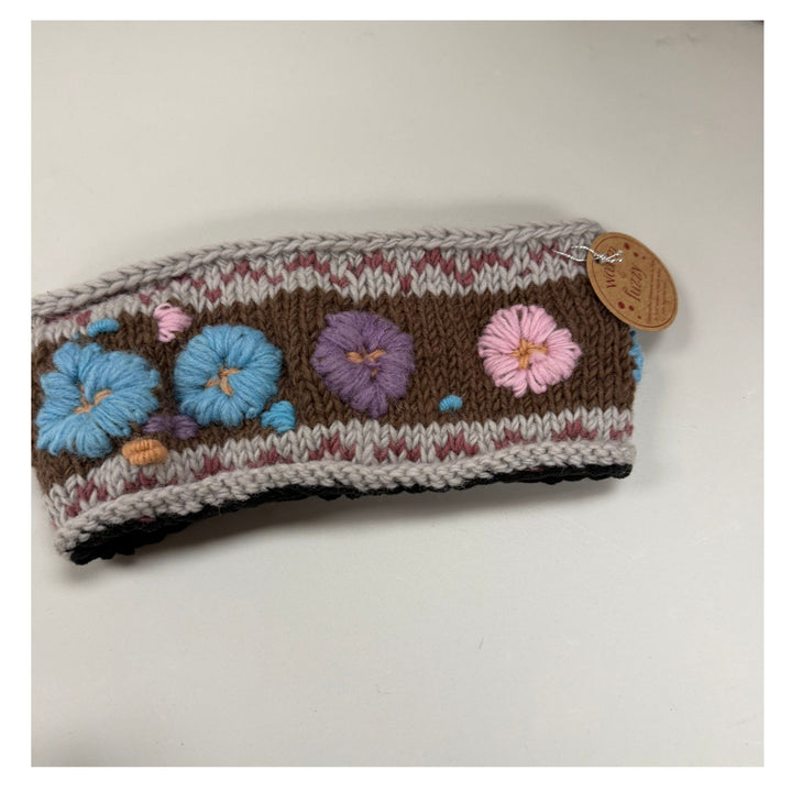 Floral Embroidered Wool Headband/Fleece Lined/Handmade in Nepal/Women&