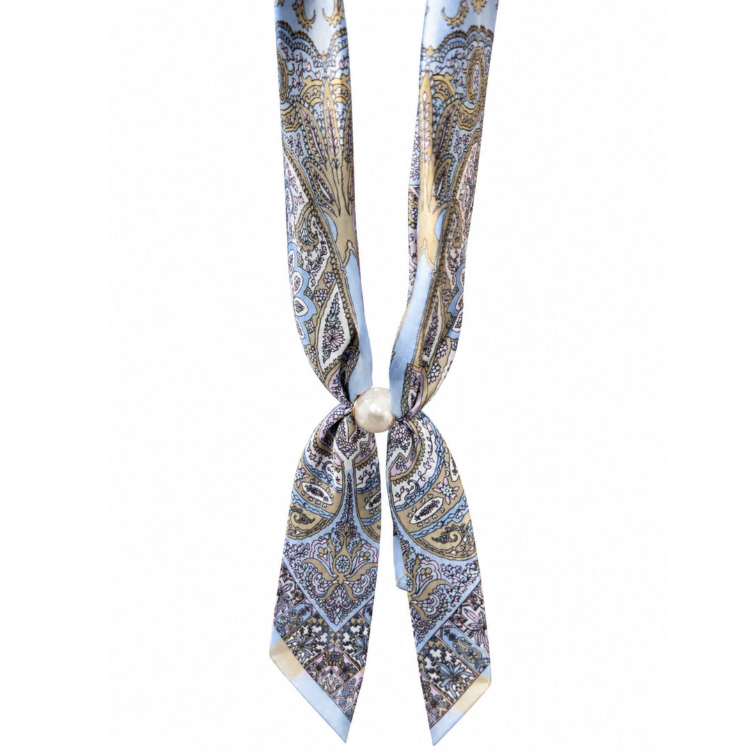 Magnetic Pearl Scarf - Silky Printed Scarf with Pearl Closure