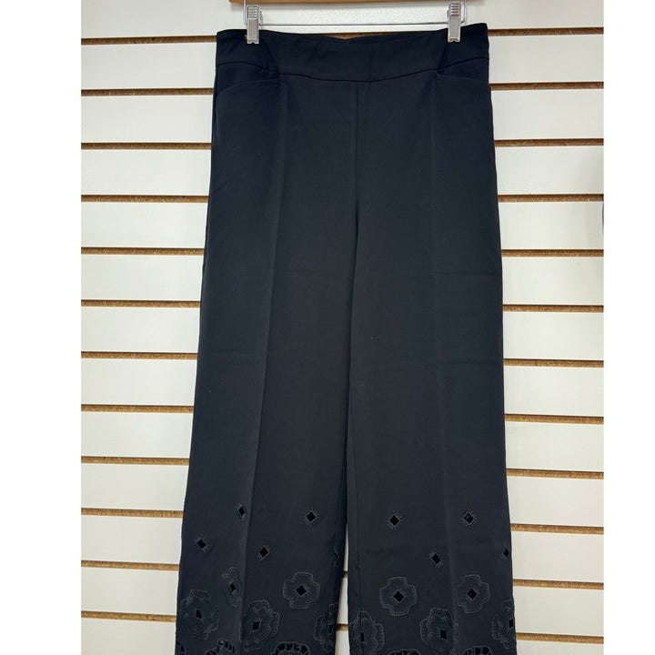 Lisette Black 26" Wide Leg Pant with Laser Cut Embroidered Hem