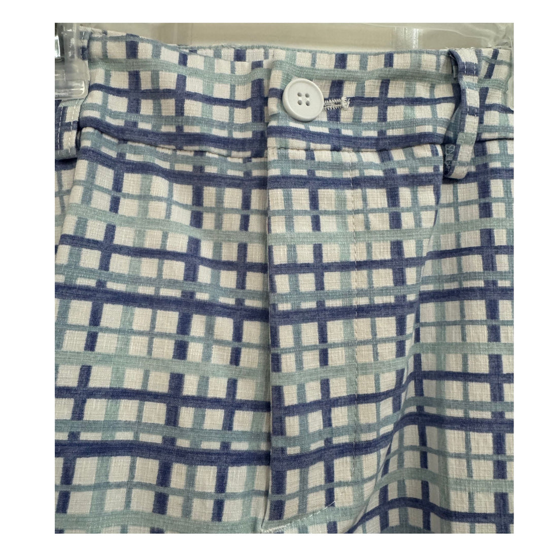 Lisette Pastel Blue &amp; White Grid Crop Pant with Hidden Zip &amp; Button Waist