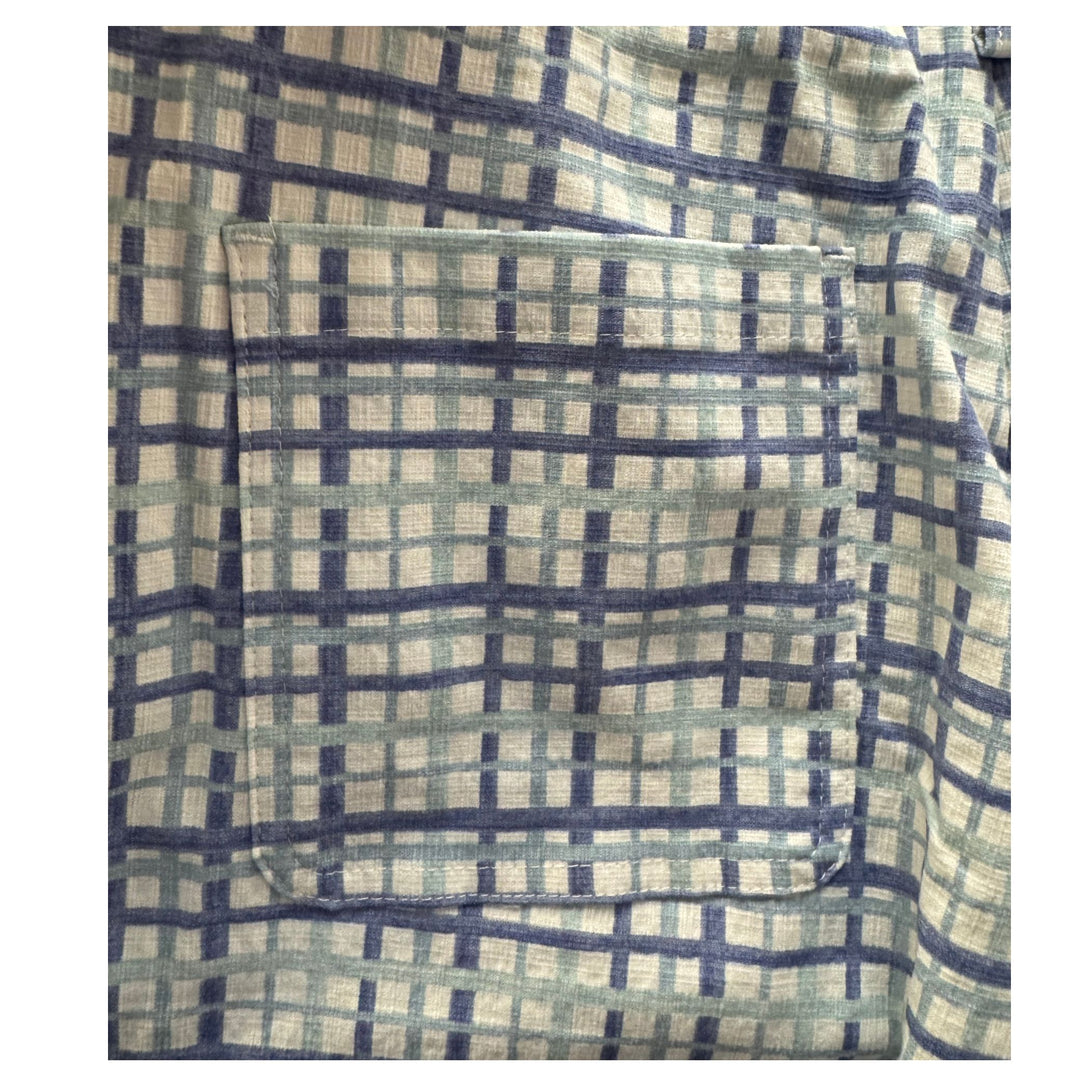 Lisette Pastel Blue &amp; White Grid Crop Pant with Hidden Zip &amp; Button Waist