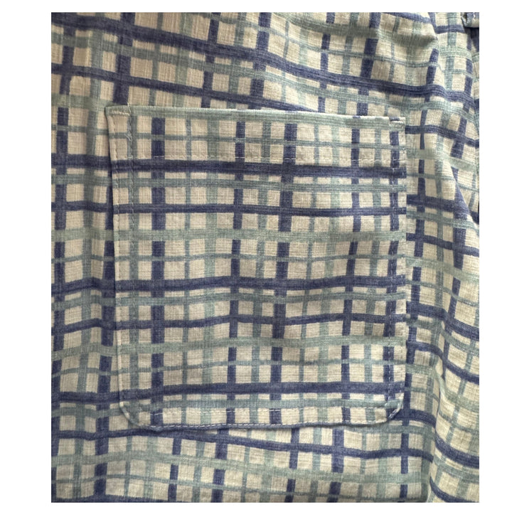 Lisette Pastel Blue &amp; White Grid Crop Pant with Hidden Zip &amp; Button Waist