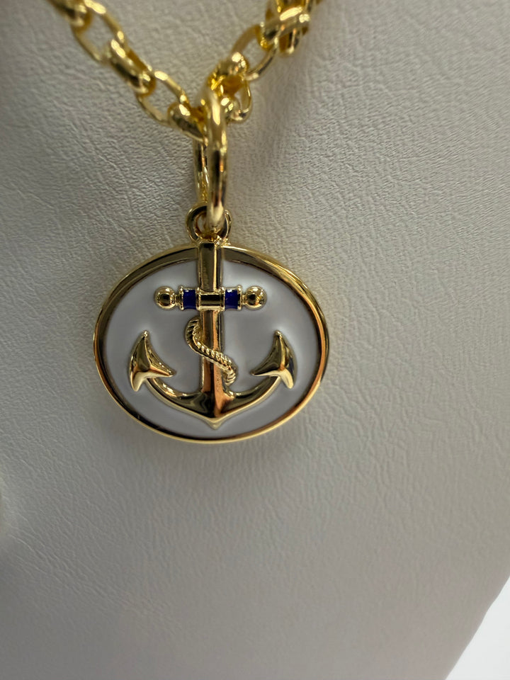 Lola Small 19 mm Gratitude Anchor Pendant - Gold Plated &amp; White