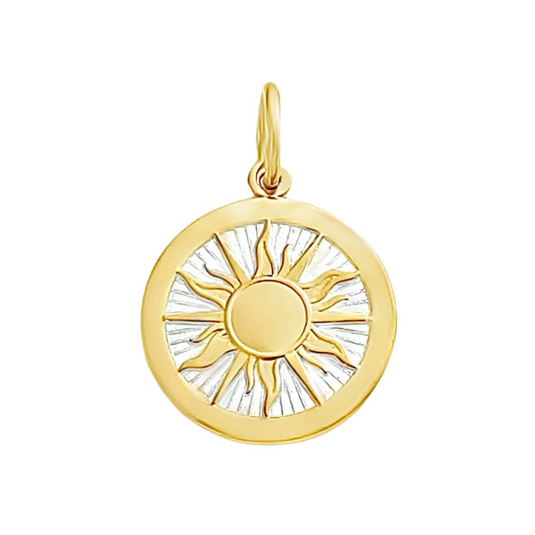 Lola Sunshine Soul Pendant - Medium Alpine White &amp; Gold Sun Charm