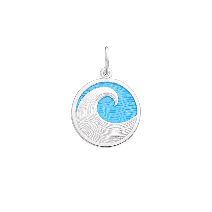 Lola Wave Pendant - Small Sterling Silver &amp; Aqua Enamel Coastal Charm