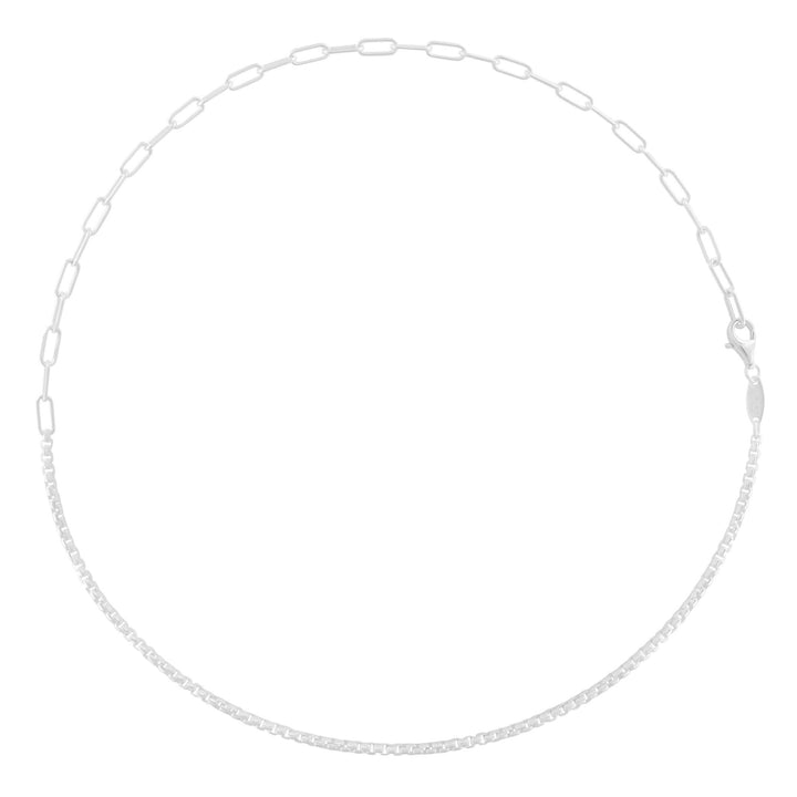 Lola Silver Split Chain Necklace - 18" Oval Link &amp; Rounded Box Chain/3.5mm