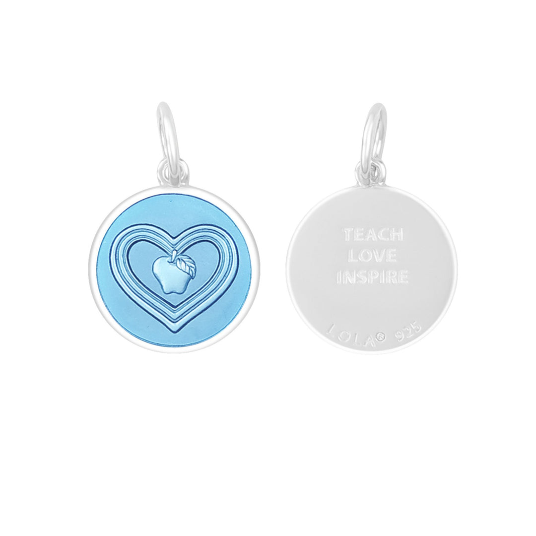 Lola Teacher Pendant charm - Teach Love Inspire - Light Blue &amp; Silver