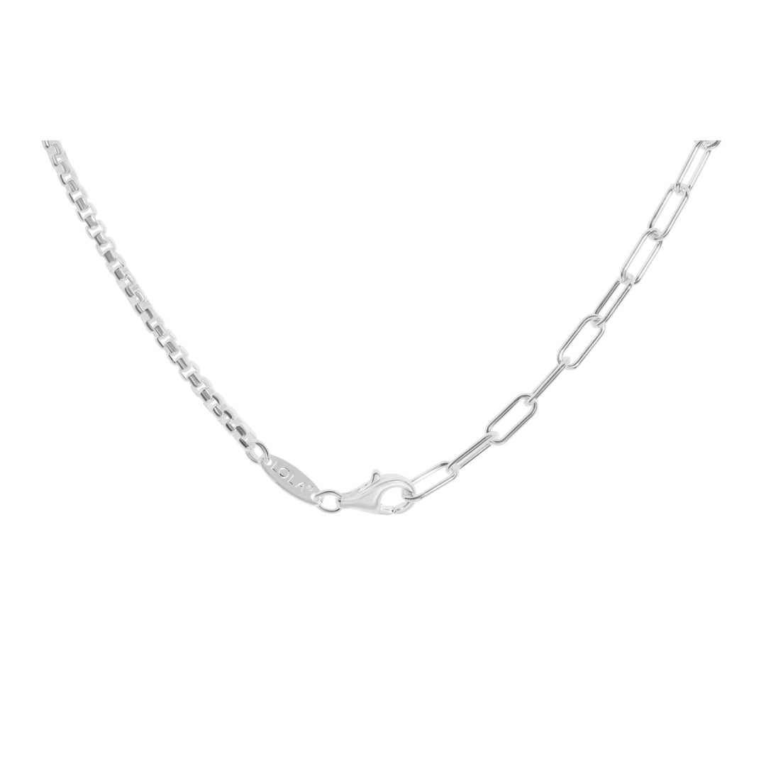 Lola Silver Split Chain Necklace - 18" Oval Link &amp; Rounded Box Chain/3.5mm